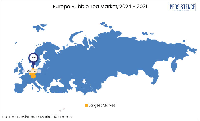 Europe bubble tea market, by region, 2024 - 2031