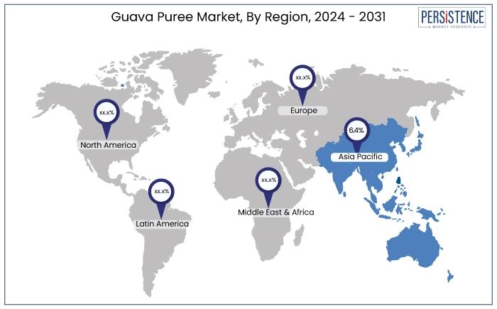 asia pacific guava puree market, by region, 2024 - 2031