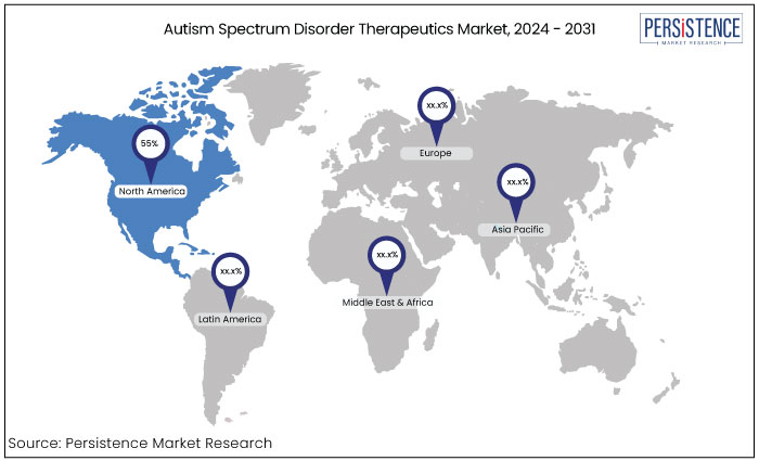 north America autism spectrum disorder therapeutics market, by region, 2024 - 2031