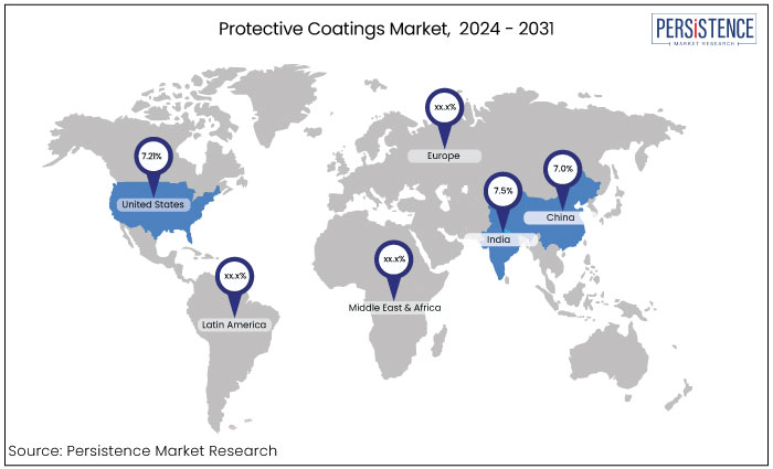 protective coatings market, by region, 2024 - 2031